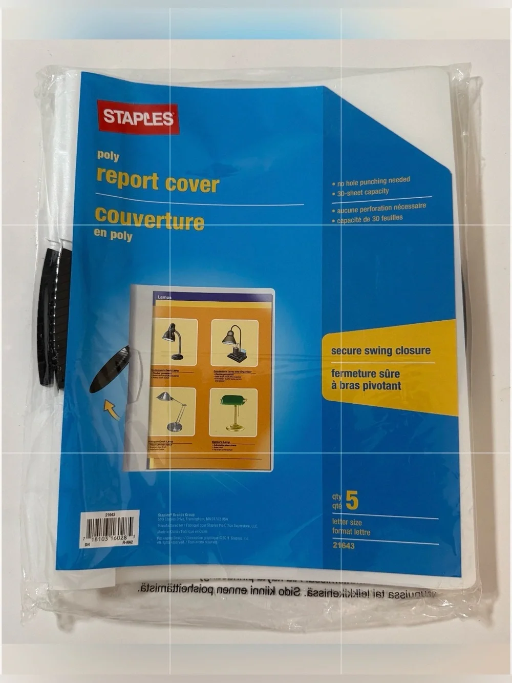 STAPLES Poly Report Cover, 5 Count, 21643 - Clear/White